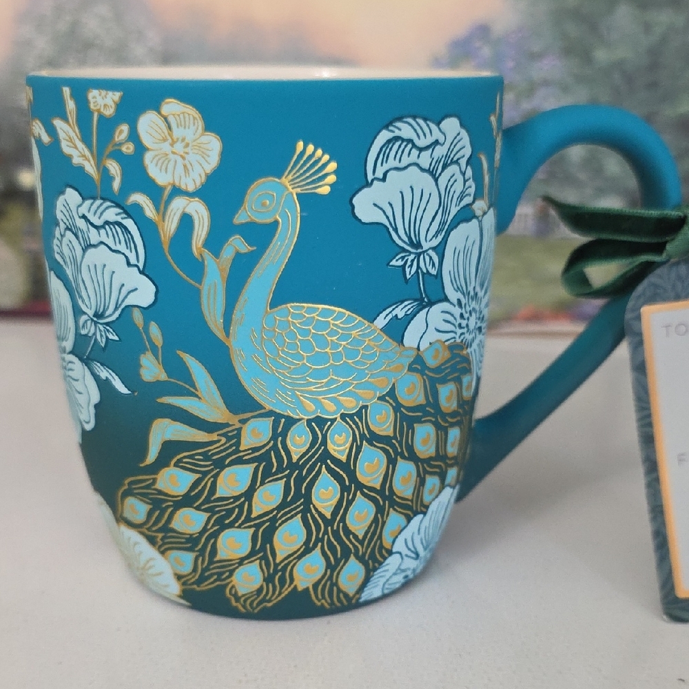 Teal Peacock Gold Accent Ceramic Mug